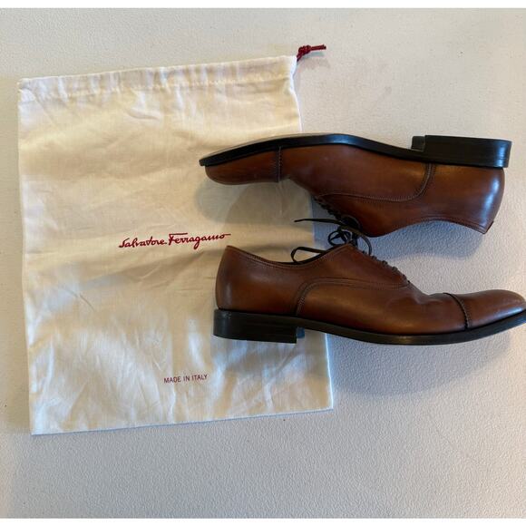 Salvatore Ferragamo Studio Mens Brown Leather Made in Italy Oxford Sz 8.5D Shoes - Picture 3 of 9